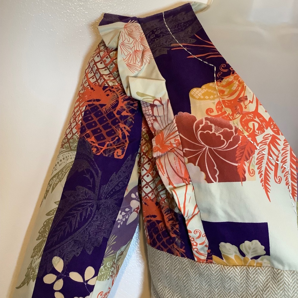 Elevenses Anthropologie Patchwork Floral Wrap Jacket Gold Embroidery Size 4